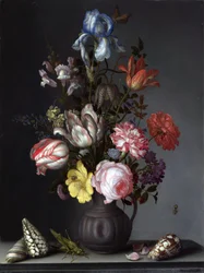 Flowers in a Vase with Shells and Insects